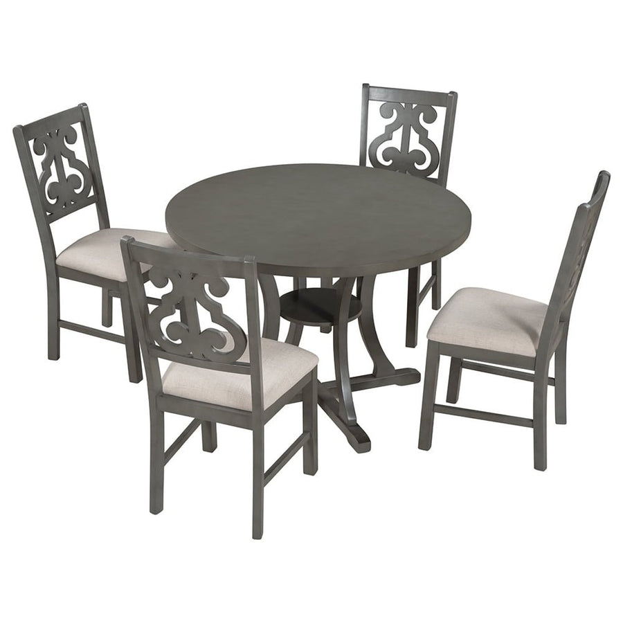 Hommoo 5-Piece Kitchen Round Dining Table Cushion Chair Set Distressed Gray Image 1