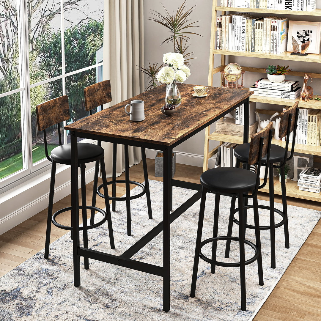 Hommoo Antique Brown 5 Piece Dining Table Wood Set with Set of 4 Bar Stool, Kitchen Breakfast Table for 4 Image 1