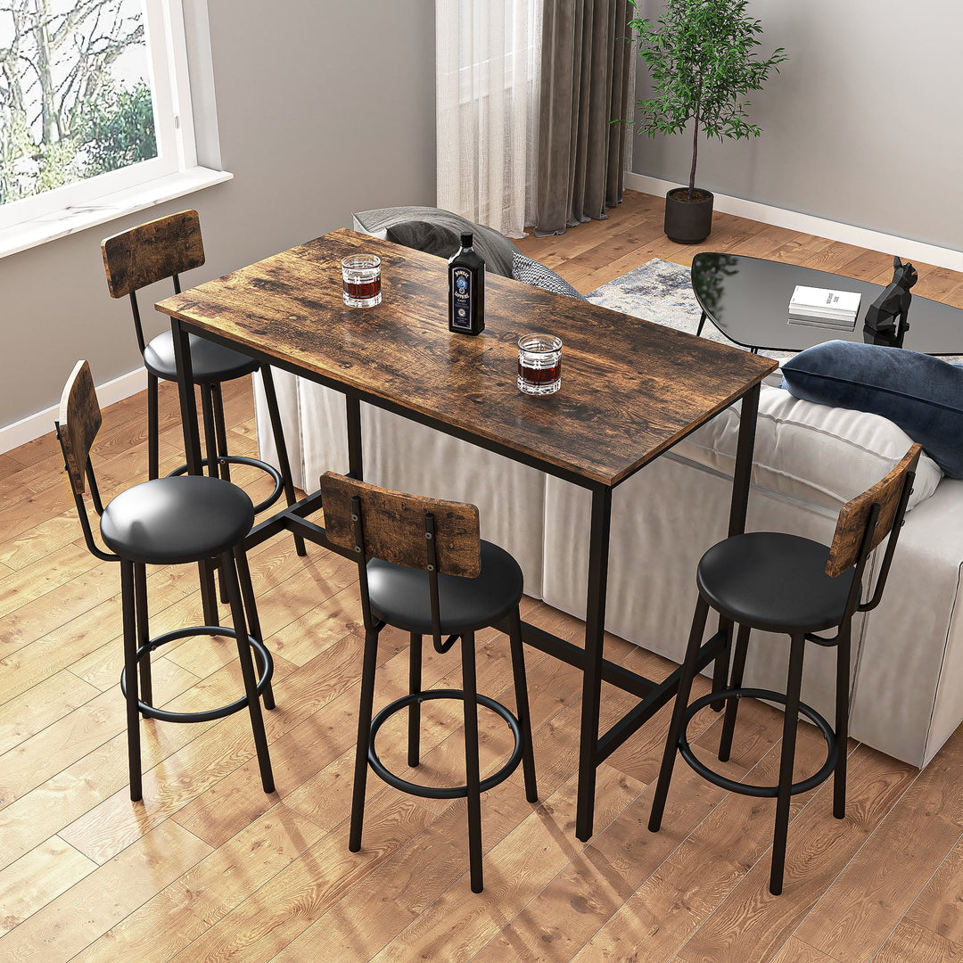 Hommoo Antique Brown 5 Piece Dining Table Wood Set with Set of 4 Bar Stool, Kitchen Breakfast Table for 4 Image 2