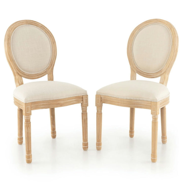 Hommoo Dining Chairs, Rubber Wood Kitchen French Dining Chair Set of 2 with Sponge Padding and Round Backrest-Beige Image 1