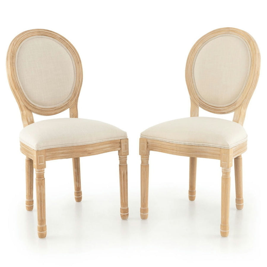 Hommoo Dining Chairs, Rubber Wood Kitchen French Dining Chair Set of 2 with Sponge Padding and Round Backrest-Beige Image 1