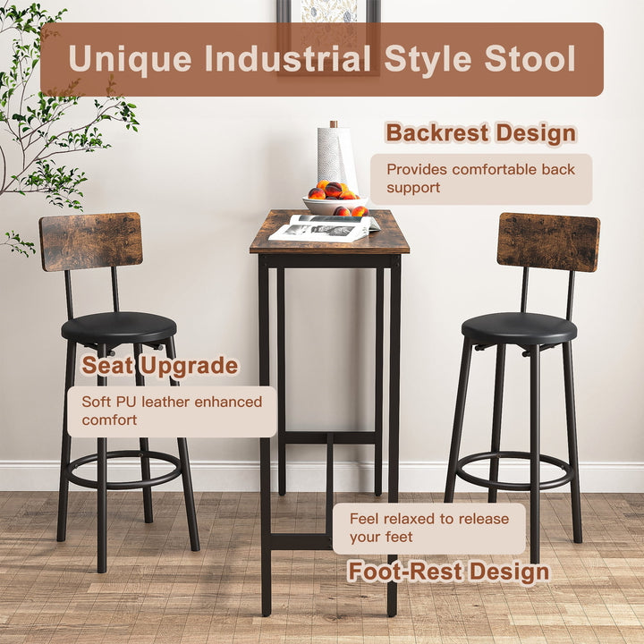 Hommoo 3-Piece Bar Pub Table Set with 2 Bar Stools, Industrial Kitchen Dining Counter Height Table and Chairs Rustic Image 6