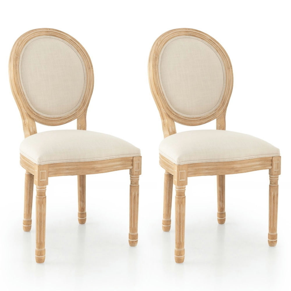 Hommoo Dining Chairs, Rubber Wood Kitchen French Dining Chair Set of 2 with Sponge Padding and Round Backrest-Beige Image 2