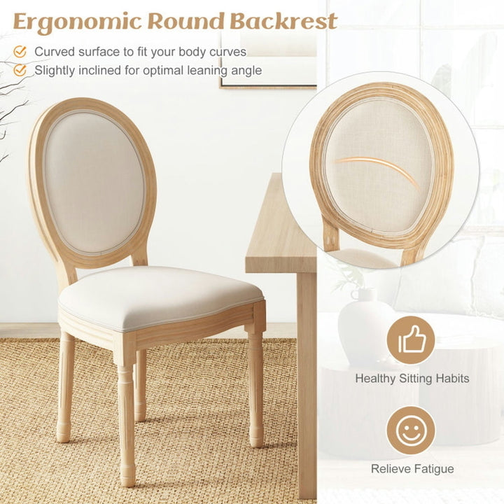 Hommoo Dining Chairs, Rubber Wood Kitchen French Dining Chair Set of 2 with Sponge Padding and Round Backrest-Beige Image 3