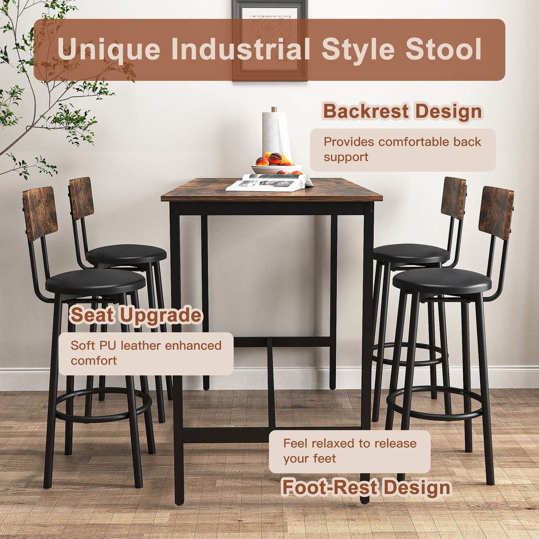 Hommoo Antique Brown 5 Piece Dining Table Wood Set with Set of 4 Bar Stool, Kitchen Breakfast Table for 4 Image 6