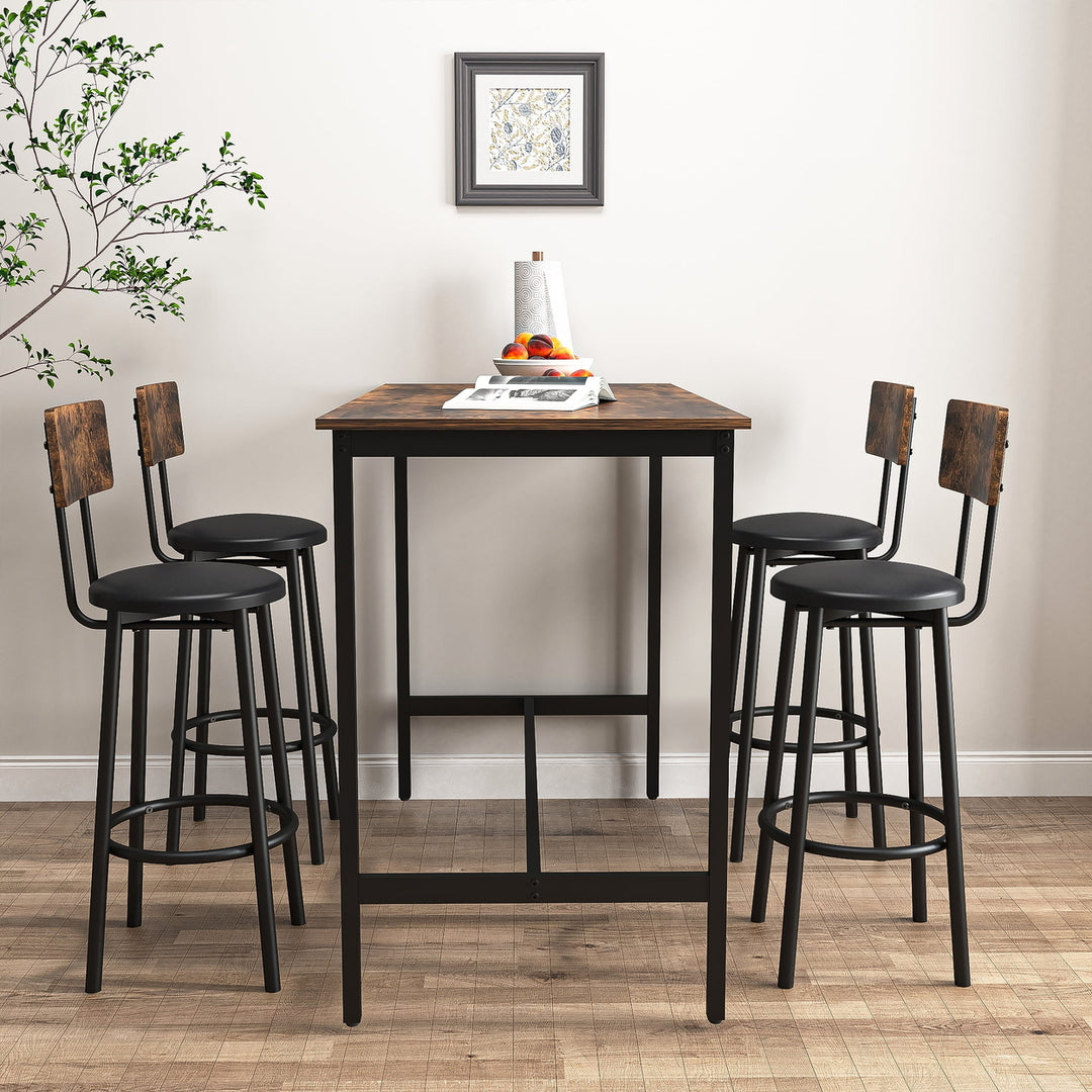 Hommoo Antique Brown 5 Piece Dining Table Wood Set with Set of 4 Bar Stool, Kitchen Breakfast Table for 4 Image 7