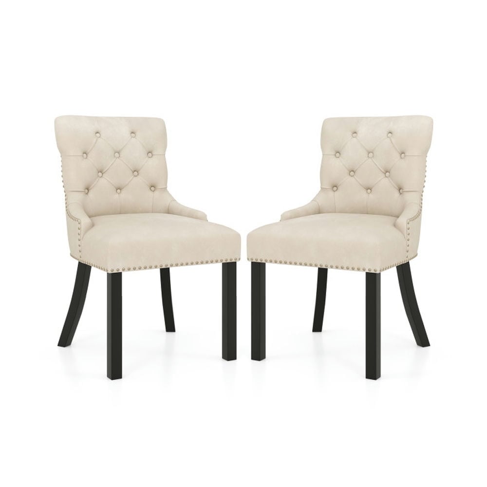 Hommoo Dining Chair,Dinner Chair,Upholstered Dining Chairs Set of 2 Tufted Wingback Chairs with Rubber Wood Legs-Beige Image 1