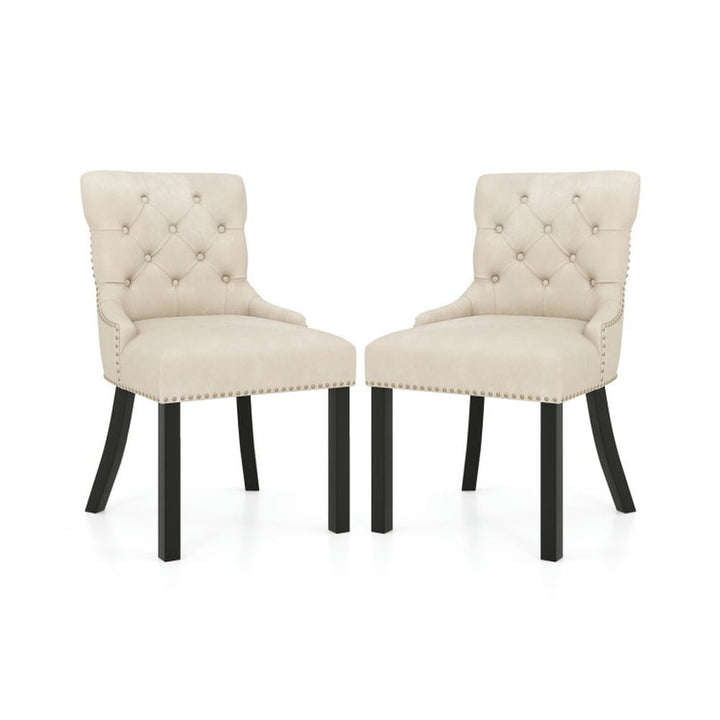 Hommoo Dining Chair,Dinner Chair,Upholstered Dining Chairs Set of 2 Tufted Wingback Chairs with Rubber Wood Legs-Beige Image 1