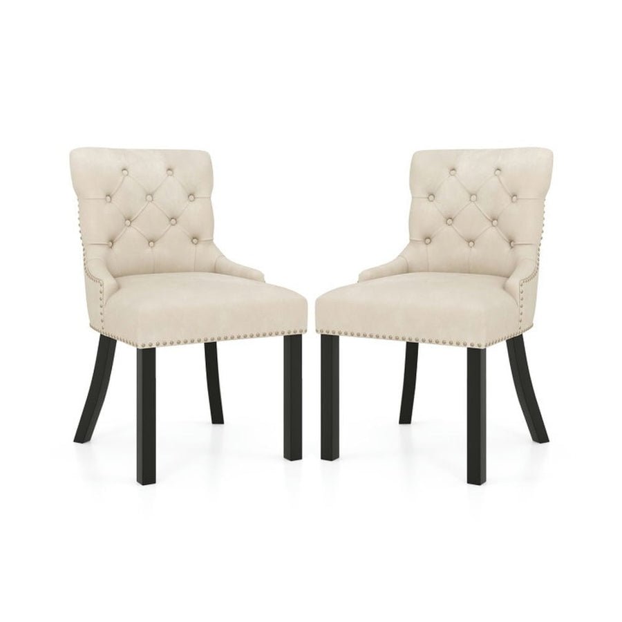 Hommoo Dining Chair,Dinner Chair,Upholstered Dining Chairs Set of 2 Tufted Wingback Chairs with Rubber Wood Legs-Beige Image 1