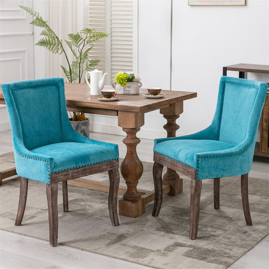 Hommoo Thickened Fabric Dining Chairs Set of 2, Farmhouse Tufted Modern Upholstered Ultra Side Chairs Blue Image 1