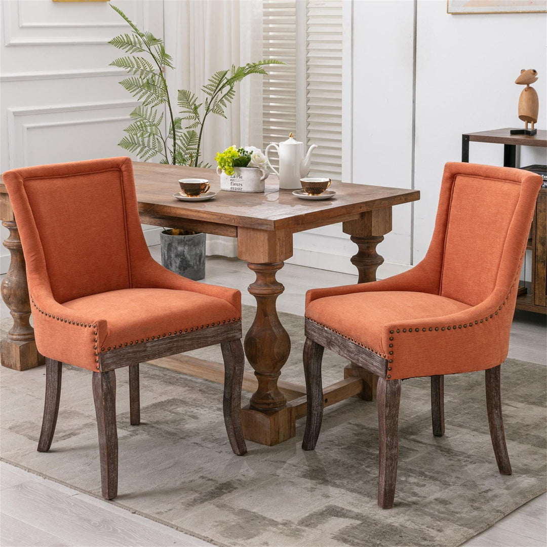 Hommoo Thickened Fabric Dining Chairs Set of 4, Farmhouse Tufted Modern Upholstered Ultra Side Chairs Orange Image 3