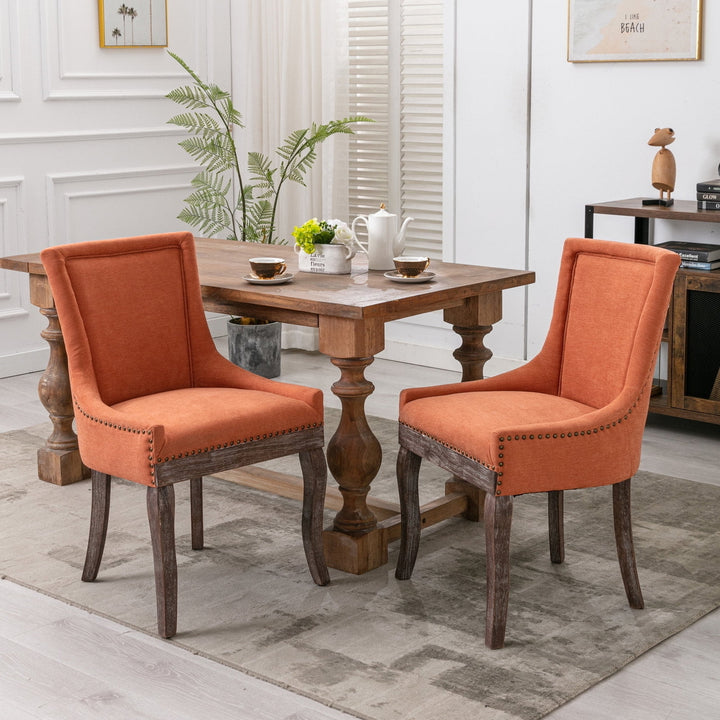 Hommoo Thickened Fabric Dining Chairs Set of 4, Farmhouse Tufted Modern Upholstered Ultra Side Chairs Orange Image 6