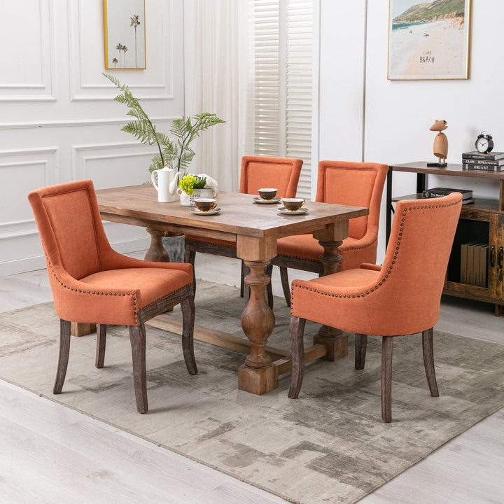 Hommoo Thickened Fabric Dining Chairs Set of 4, Farmhouse Tufted Modern Upholstered Ultra Side Chairs Orange Image 7