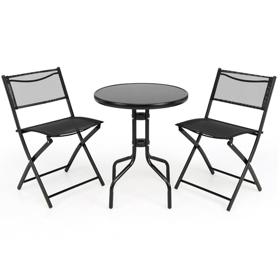 Hommoo 3 Pieces Folding Bistro Table Chairs Set for Indoor and Outdoor, Lounge Chairs Table Set 2 Foldable Chairs and 1 Image 1