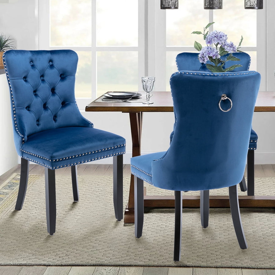 Hommoo Upholstered Tufted Dining Chairs Set of 2 with Nail Head Decor, Blue Velvet Fabric Image 1