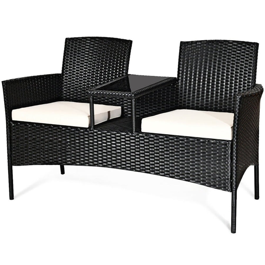 Hommoo 3 Pieces Patio Set Outdoor Wicker Furniture Sets, Modern Rattan Chair Conversation Sets with Coffee Table Seat Image 1