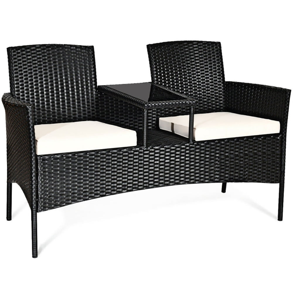 Hommoo 3 Pieces Patio Set Outdoor Wicker Furniture Sets, Modern Rattan Chair Conversation Sets with Coffee Table Seat Image 2