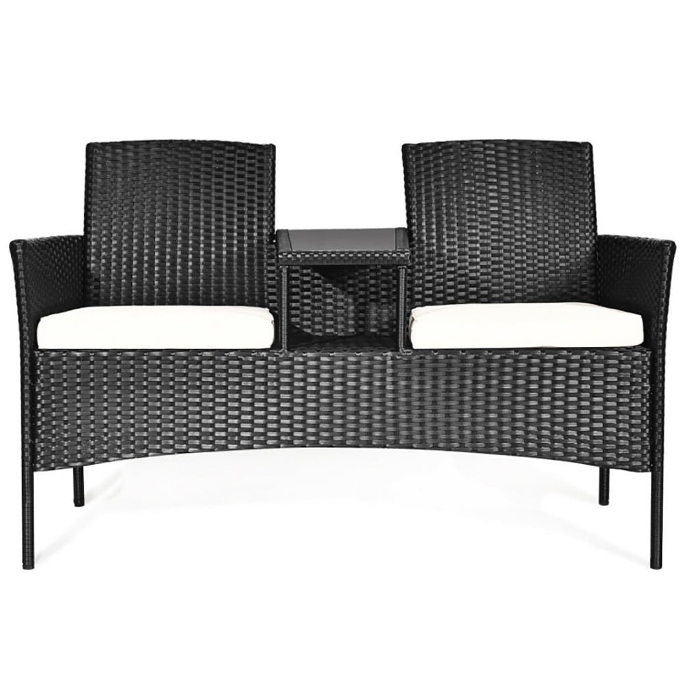 Hommoo 3 Pieces Patio Set Outdoor Wicker Furniture Sets, Modern Rattan Chair Conversation Sets with Coffee Table Seat Image 3