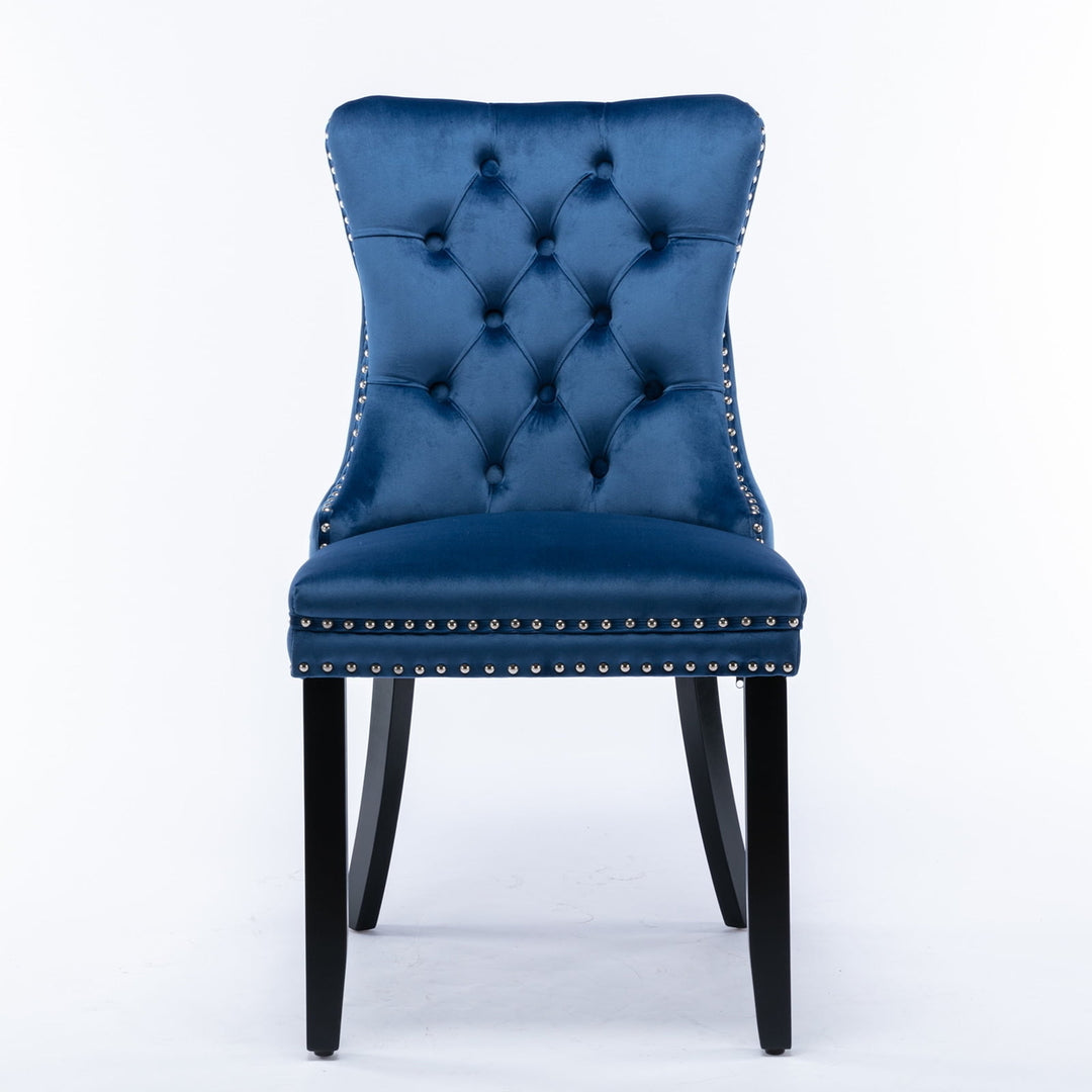 Hommoo Upholstered Tufted Dining Chairs Set of 2 with Nail Head Decor, Blue Velvet Fabric Image 3