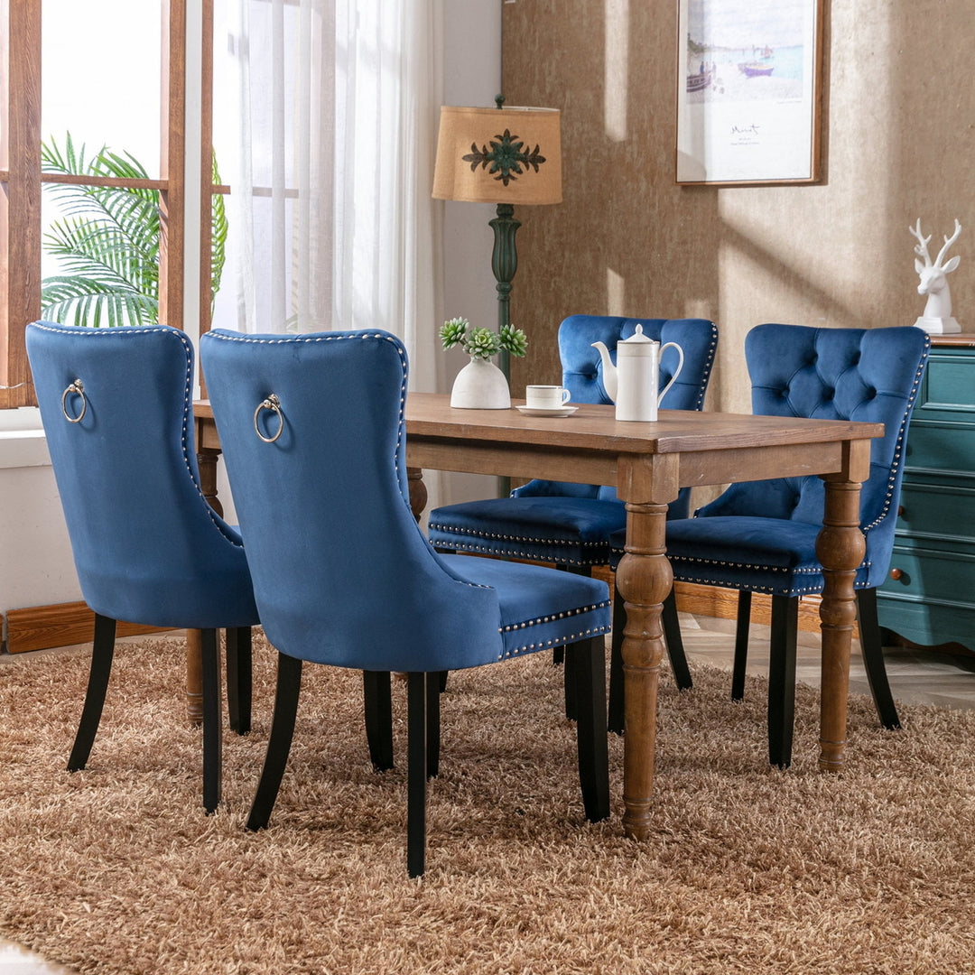 Hommoo Upholstered Tufted Dining Chairs Set of 2 with Nail Head Decor, Blue Velvet Fabric Image 6