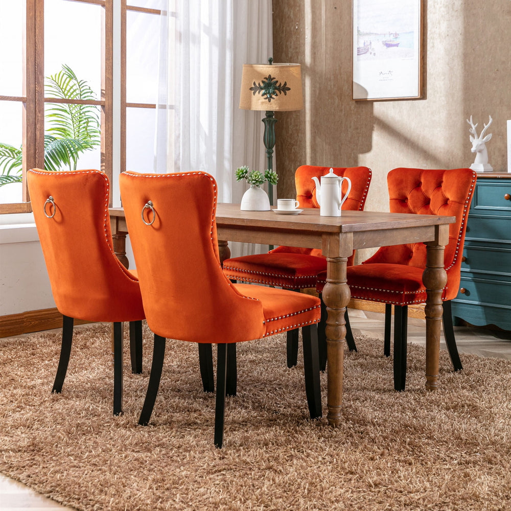 Hommoo Upholstered Tufted Dining Chairs Set of 2 with Nail Head Decor, Orange Velvet Fabric Image 2