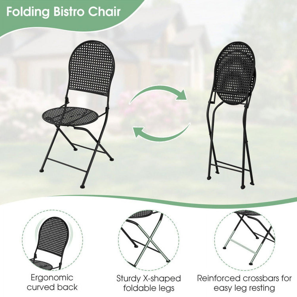 Hommoo 3 Pieces Patio Bistro Set Outdoor Conversation Furniture Table and Folding Chair, Outdoor Dining Chair for Image 2