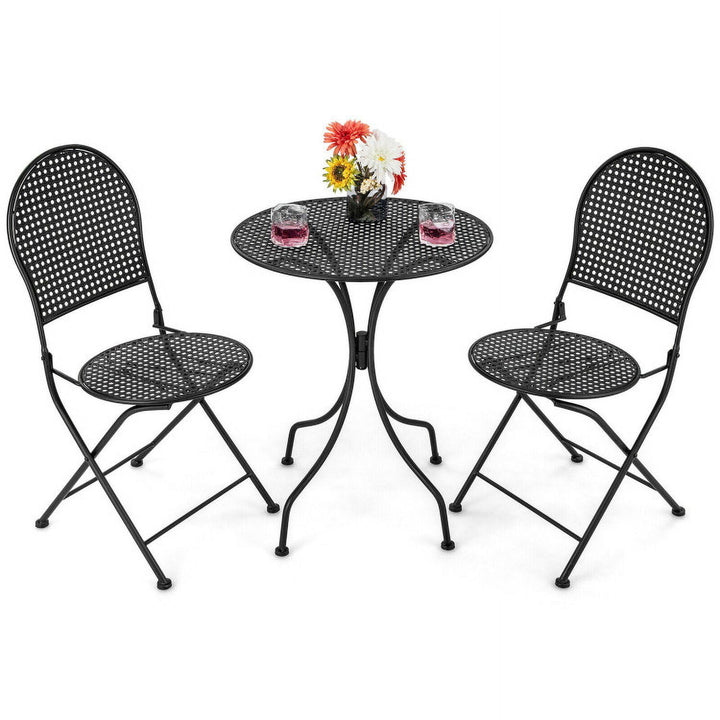 Hommoo 3 Pieces Patio Bistro Set Outdoor Conversation Furniture Table and Folding Chair, Outdoor Dining Chair for Image 4