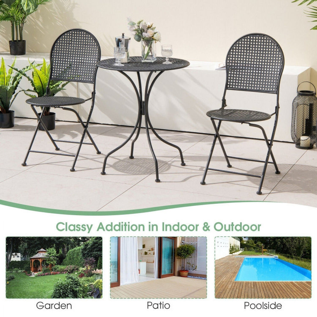 Hommoo 3 Pieces Patio Bistro Set Outdoor Conversation Furniture Table and Folding Chair, Outdoor Dining Chair for Image 7