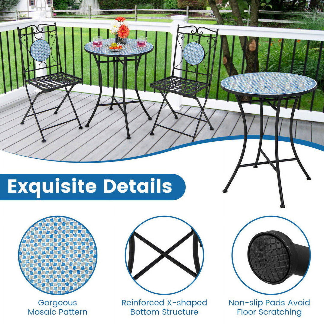 Hommoo 3 Pieces Patio Bistro Set Outdoor Conversation Furniture Table and Folding Chair, Outdoor Dining Chair Image 5