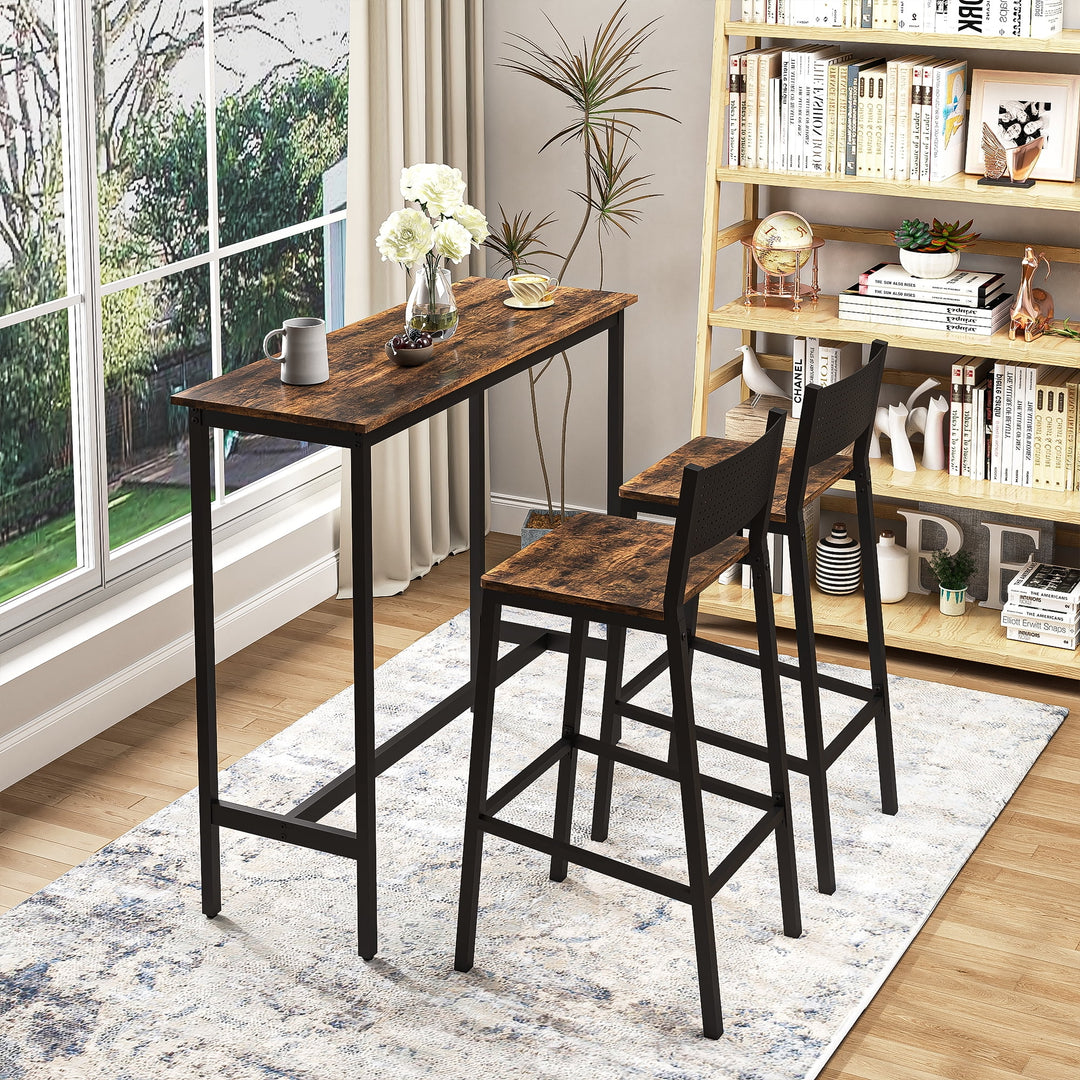 Hommoo Antique Brown 3-Piece Table Wood Set Small Kitchen Bar Table and Chairs Set of 2 Image 1