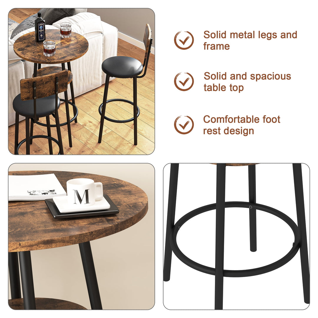 Hommoo Round Dining Table Set Small Breakfast Nook Table with Shelf and Stools Set of 2 for Kitchen Antique Brown Image 2