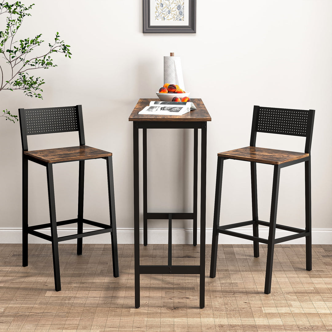 Hommoo Antique Brown 3-Piece Table Wood Set Small Kitchen Bar Table and Chairs Set of 2 Image 3