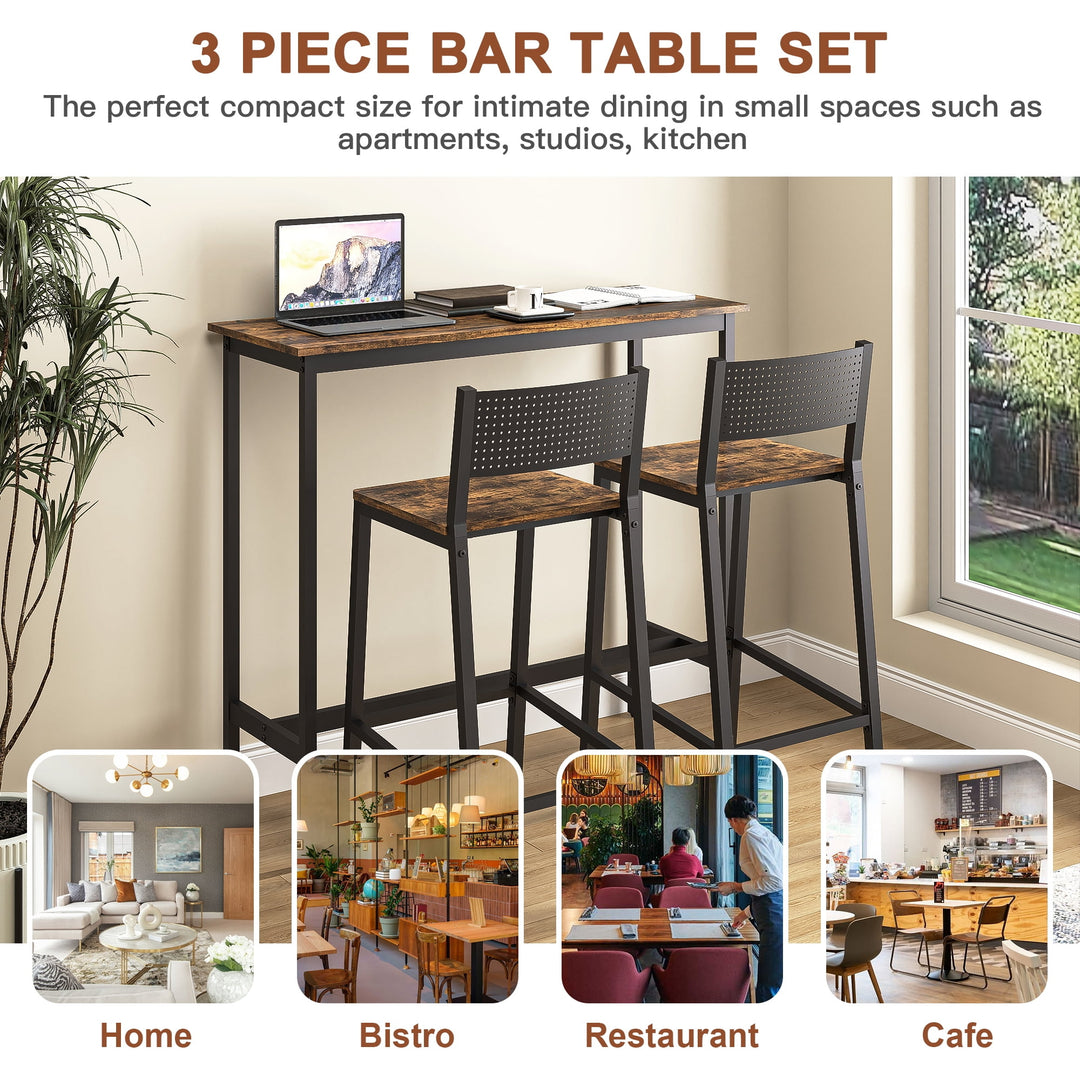 Hommoo Antique Brown 3-Piece Table Wood Set Small Kitchen Bar Table and Chairs Set of 2 Image 4