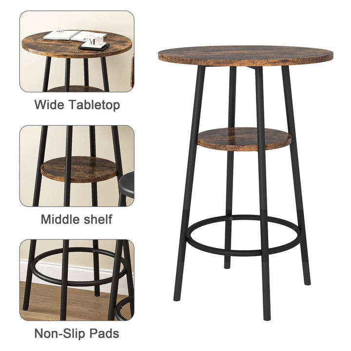 Hommoo Round Dining Table Set Small Breakfast Nook Table with Shelf and Stools Set of 2 for Kitchen Antique Brown Image 3