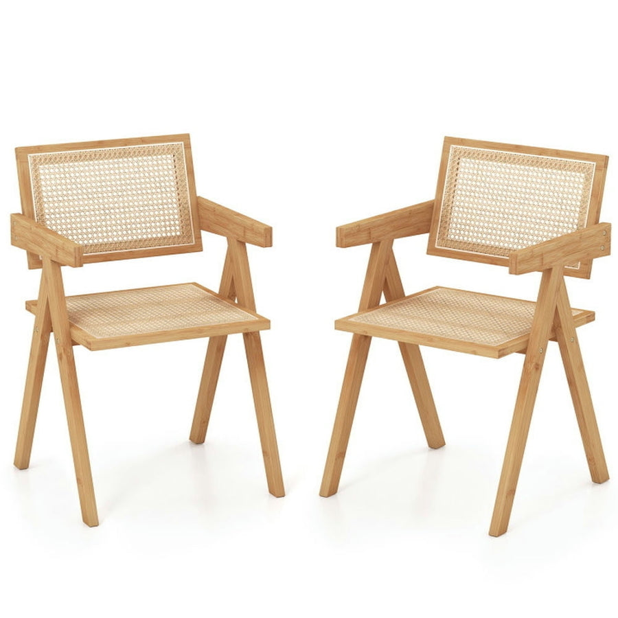 Hommoo Set of 2 Rattan Accent Chairs with Natural Bamboo Frame-Natural, Image 1