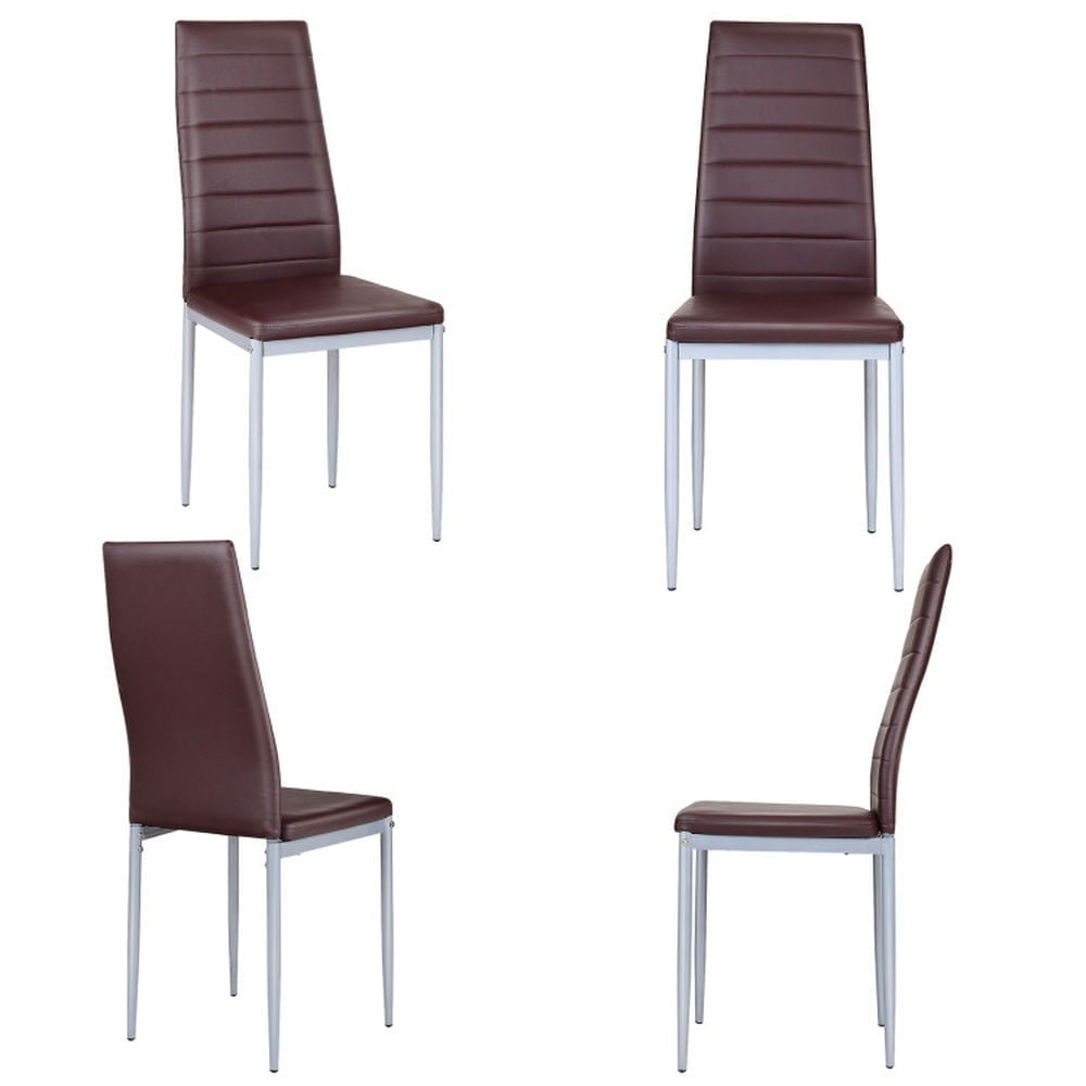 Hommoo Dining Chairs, Kitchen Chairs Trattoria Chairs,4 pcs PVC Leather Dining Side Chairs Elegant Design -Coffee Image 1