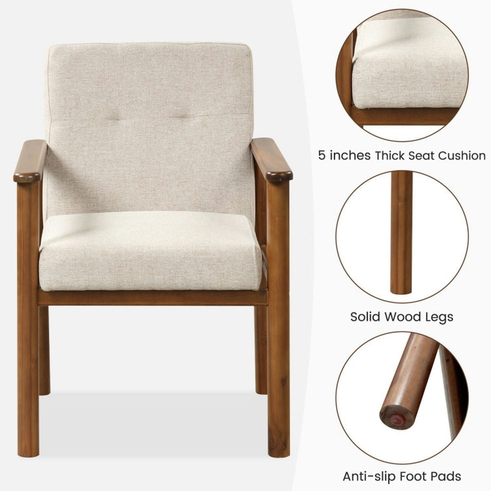 Hommoo Modern Accent Linen Fabric Armchair with Solid Wood Legs and Soft Cushioned Seat, Modern Mid-Century Upholstered Image 2