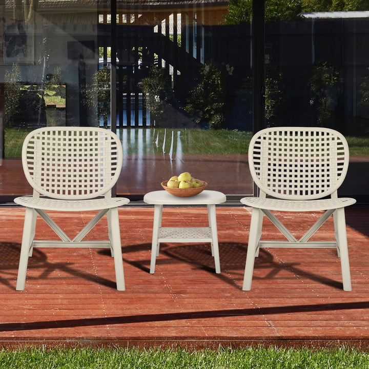 3 Piece Retro Patio Bistro Set Hollow Design with Outdoor Table, Conversation Set for Porch White Image 1