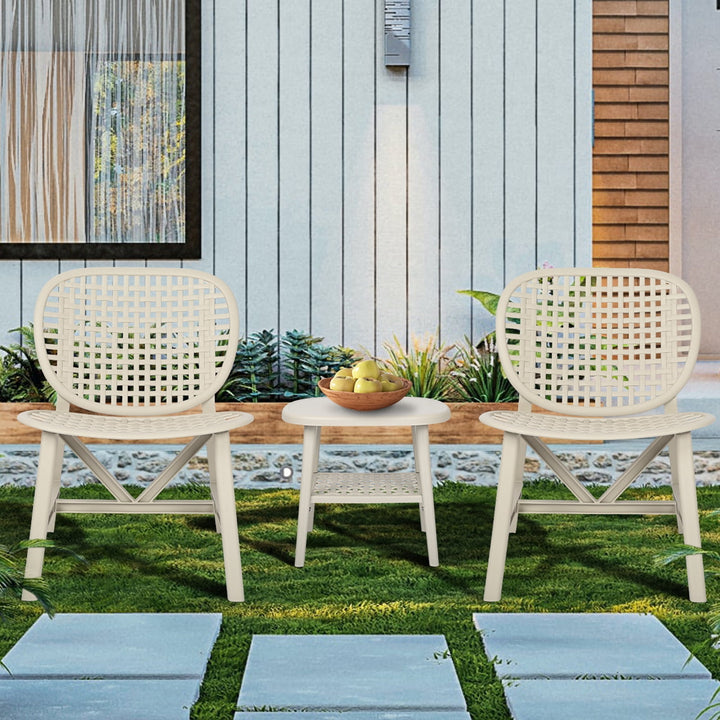 3 Piece Retro Patio Bistro Set Hollow Design with Outdoor Table, Conversation Set for Porch White Image 2