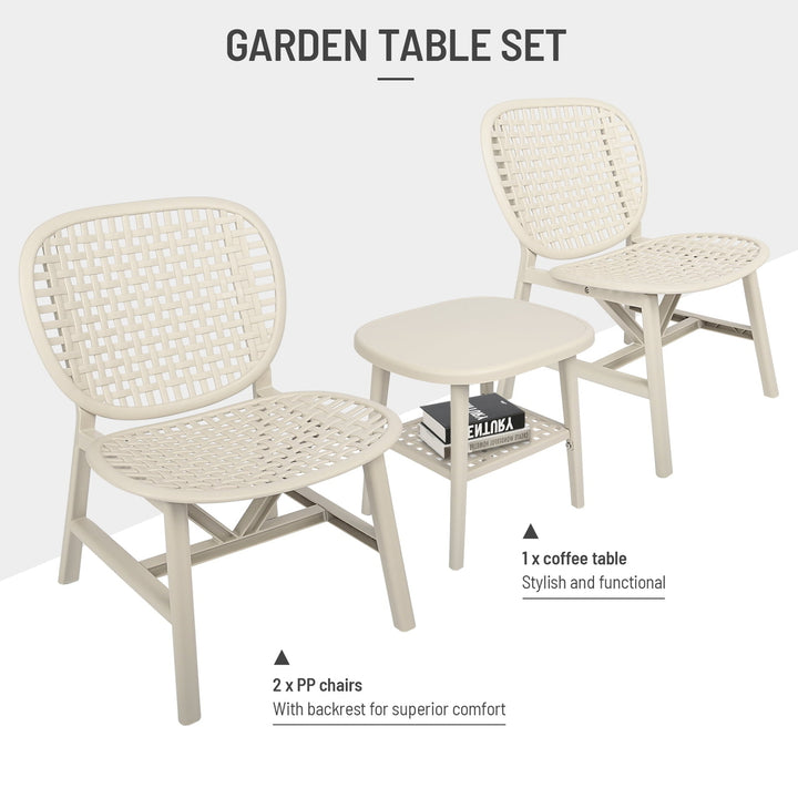 3 Piece Retro Patio Bistro Set Hollow Design with Outdoor Table, Conversation Set for Porch White Image 6