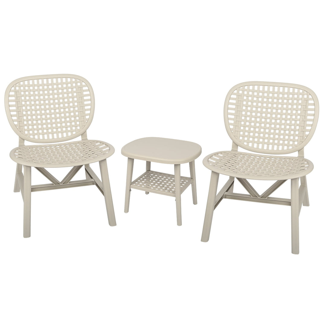 3 Piece Retro Patio Bistro Set Hollow Design with Outdoor Table, Conversation Set for Porch White Image 7