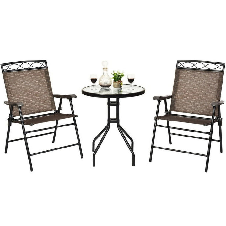 Hommoo 3 Patio Dining Set, Small Patio Conversation Furniture Set with Patio Folding Chairs and Table Image 4