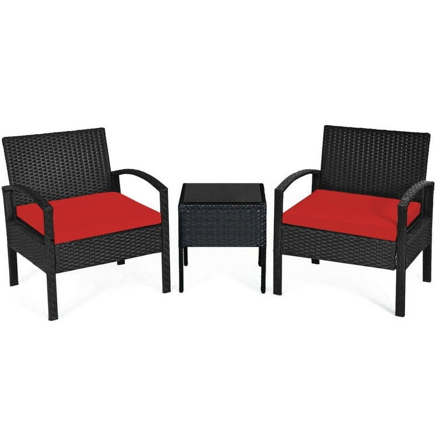 Hommoo 3 Piece Patio Conversation Bistro Set, Balcony Furniture Outdoor Rattan Patio Conversation Set with Side Table, Image 1