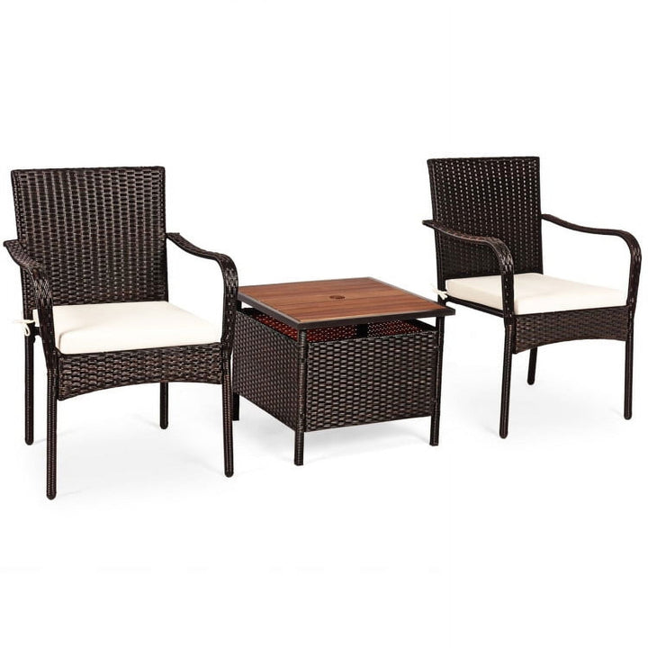 Hommoo 3 Pieces Patio Rattan Furniture Bistro Set, Small Patio Conversation Furniture Set with Wood Side Table and Image 1