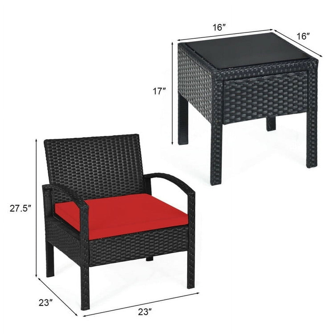 Hommoo 3 Piece Patio Conversation Bistro Set, Balcony Furniture Outdoor Rattan Patio Conversation Set with Side Table, Image 6