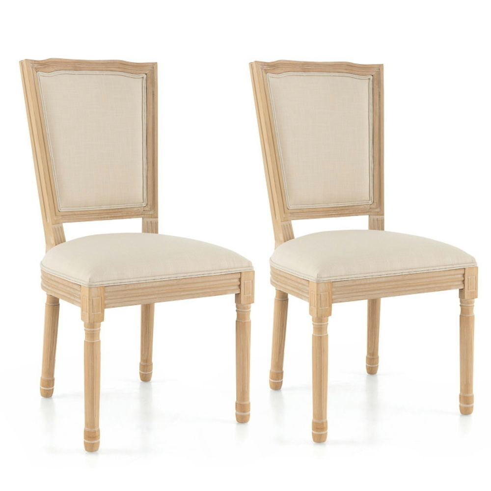 Hommoo Dining Chairs, French Dining Chair Set of 2 with Rectangular Backrest and Solid Rubber Wood Frame-Beige Image 1