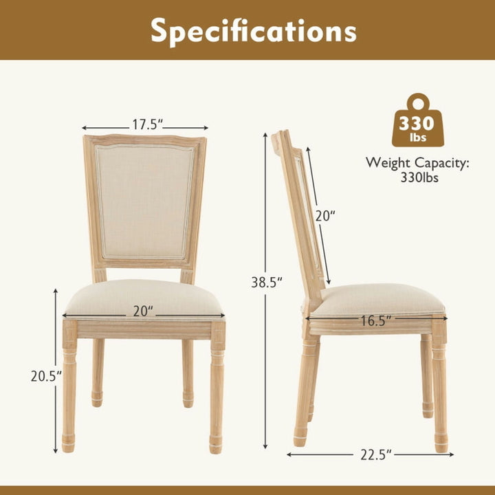 Hommoo Dining Chairs, French Dining Chair Set of 2 with Rectangular Backrest and Solid Rubber Wood Frame-Beige Image 3