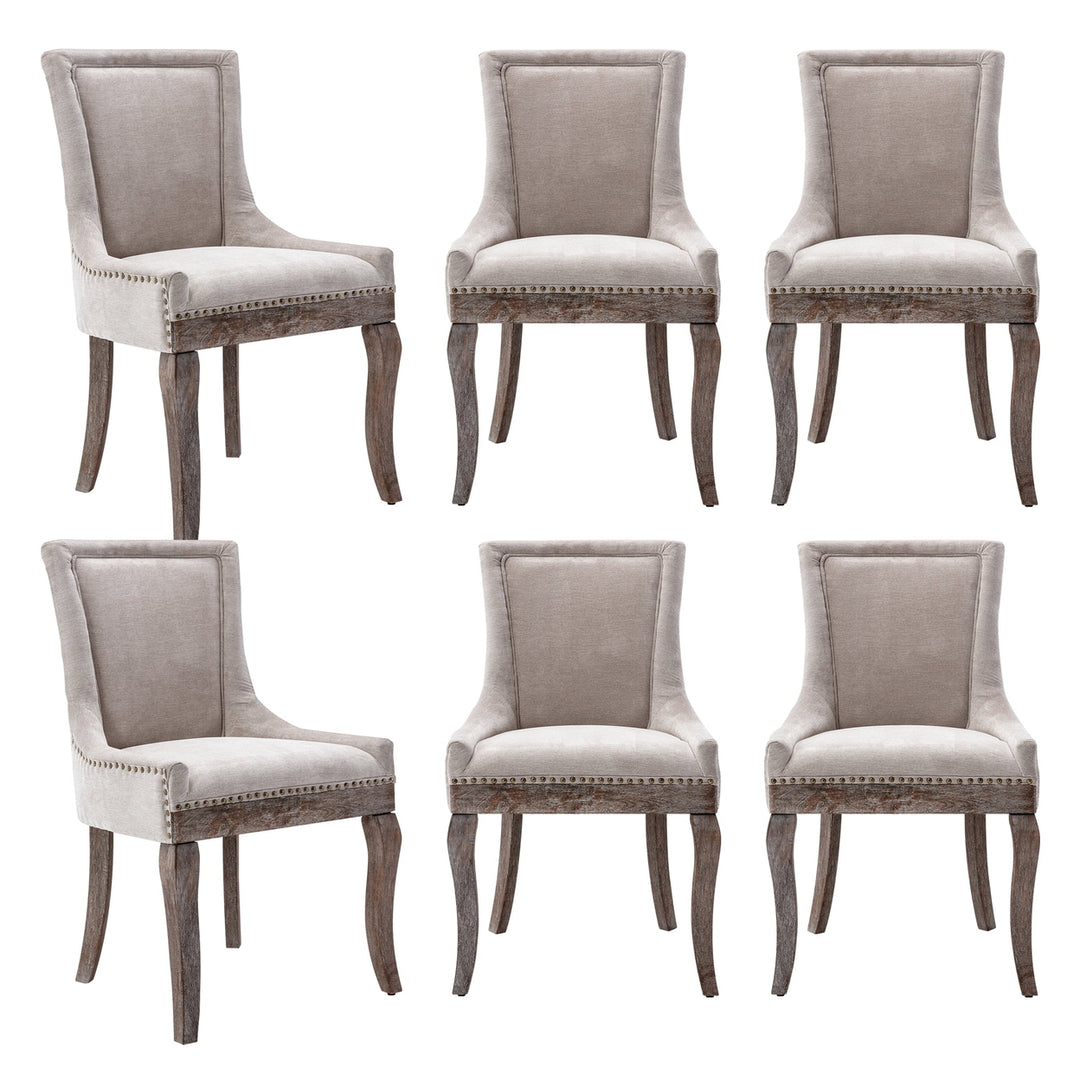 Hommoo Thickened Fabric Dining Chairs Set of 6, Farmhouse Tufted Modern Upholstered Ultra Side Chairs Beige Image 1