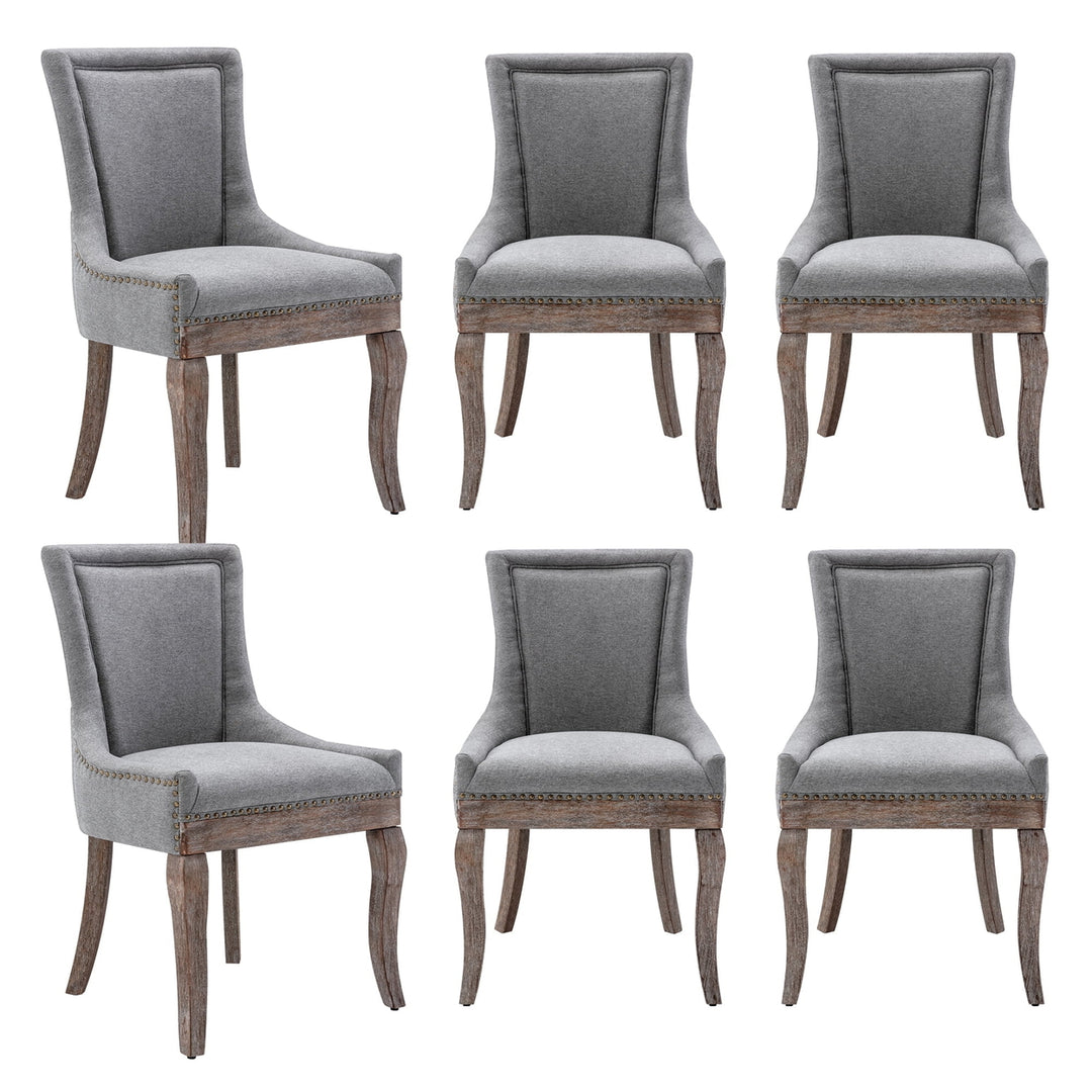 Hommoo Thickened Fabric Dining Chairs Set of 6, Farmhouse Tufted Modern Upholstered Ultra Side Chairs Gray Image 1