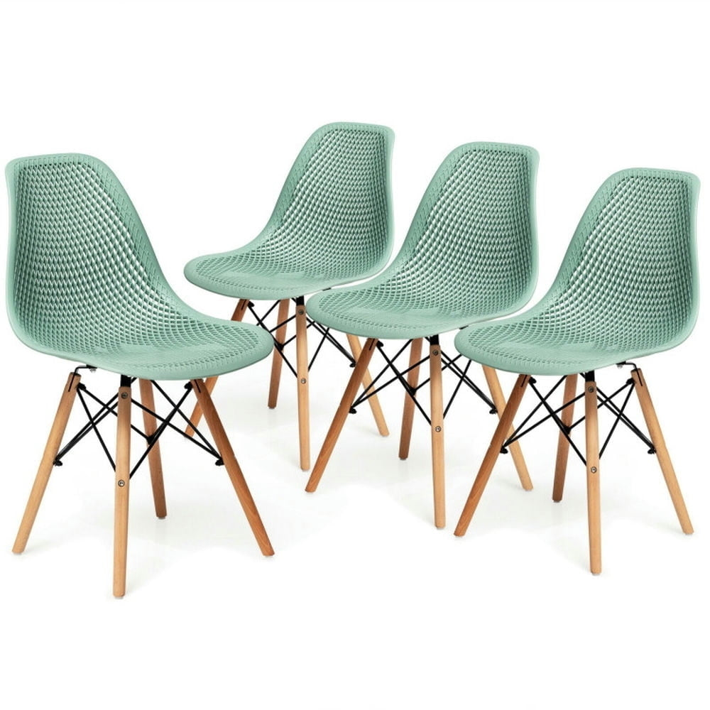 Hommoo Dining Chairs, Kitchen Chairs Trattoria Chairs,4 Pieces Modern Plastic Hollow Chair Set with Wood Leg-Green Image 1